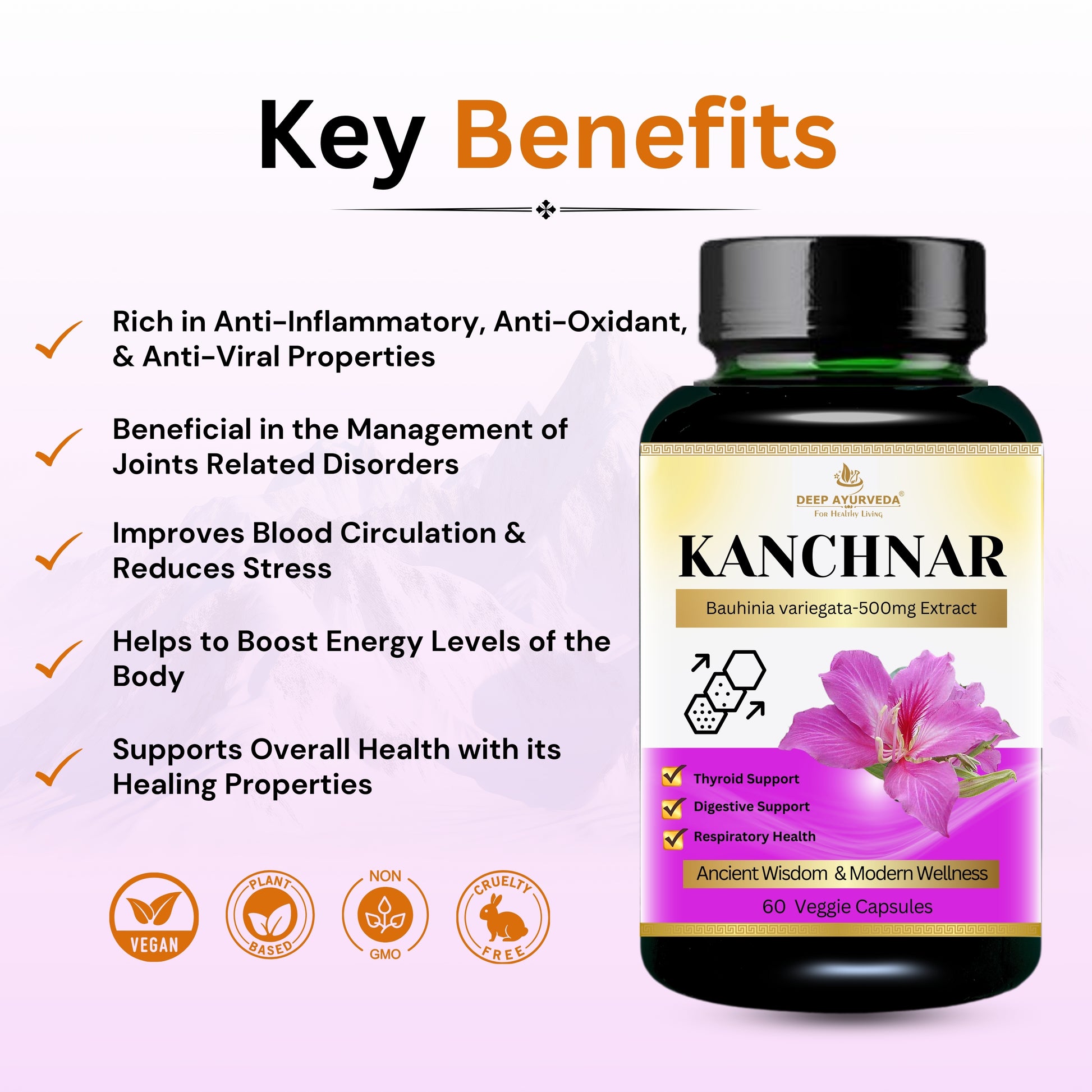 Kanchnar Vegan Capsule-500mg Extract of Bauhinia variegate |  Skin Care, Healthy Thyroid Function & Digestive Health - Deep Ayurveda India