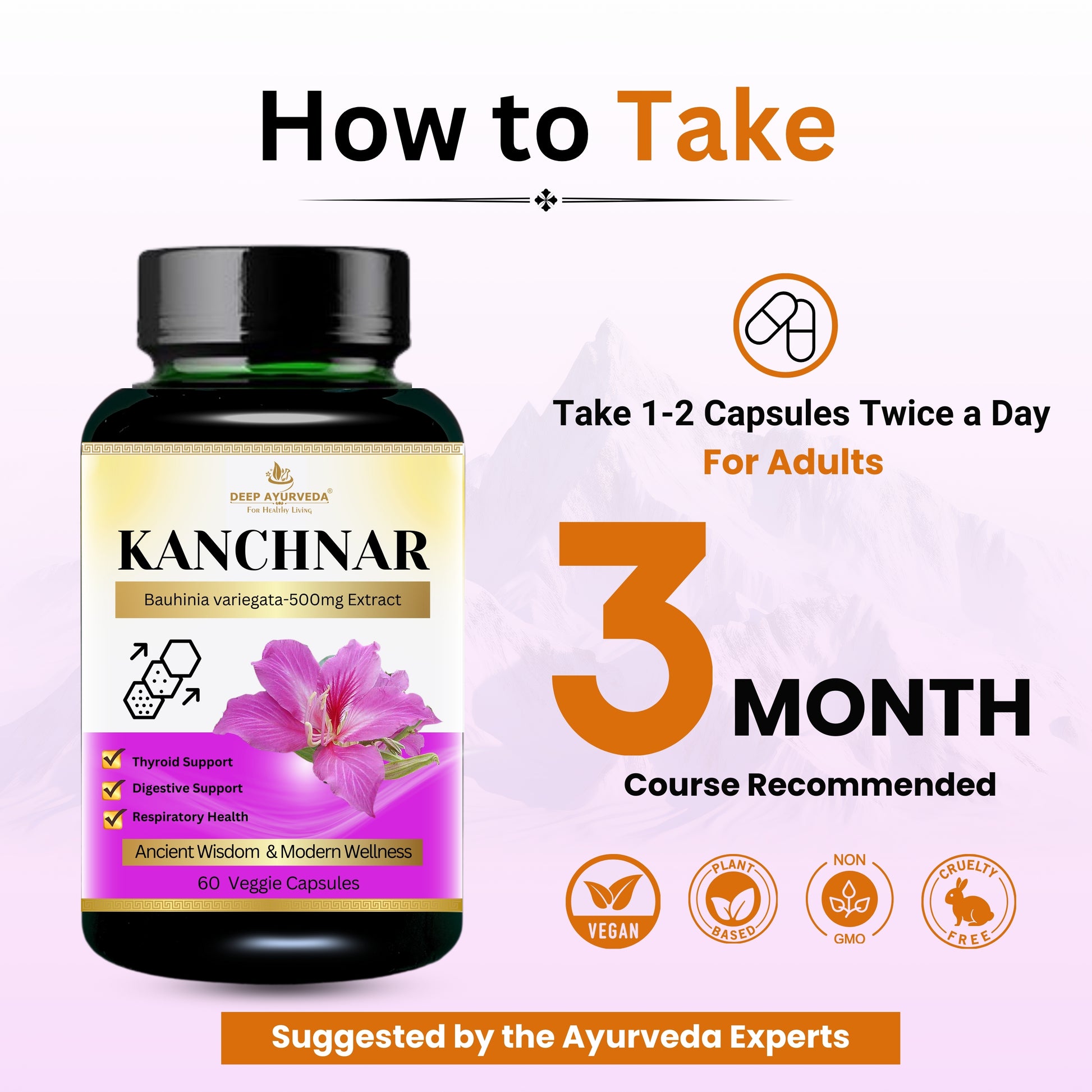 Kanchnar Vegan Capsule-500mg Extract of Bauhinia variegate |  Skin Care, Healthy Thyroid Function & Digestive Health - Deep Ayurveda India