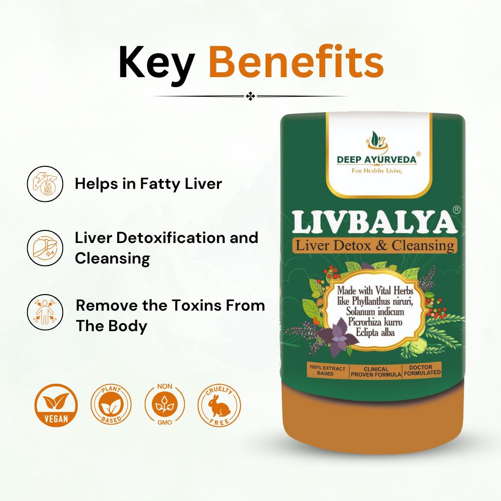 LivBalya®Liver Detox Formula | Liver Detox & Cleanse, Fatty Liver, High Cholesterol & Alcoholic Liver- Vegan Capsule - Deep Ayurveda India