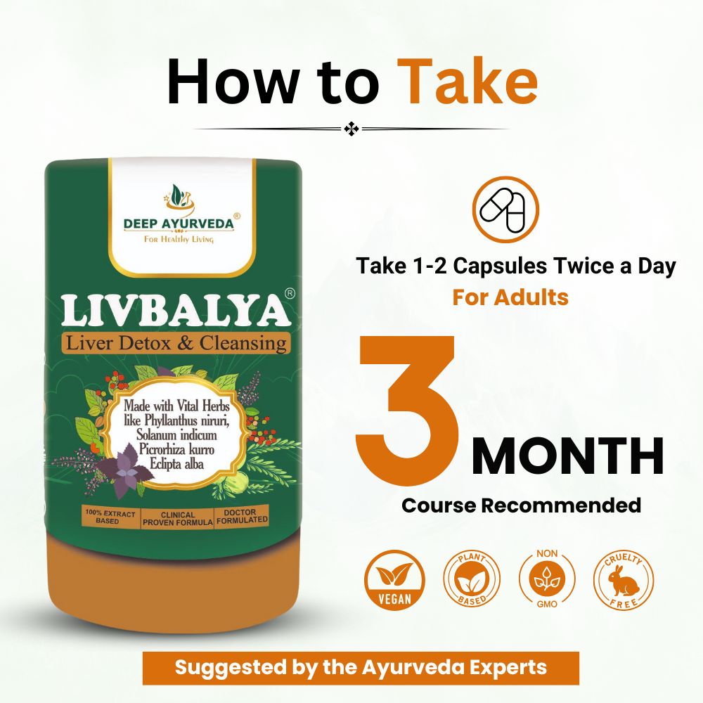 LivBalya®Liver Detox Formula | Liver Detox & Cleanse, Fatty Liver, High Cholesterol & Alcoholic Liver- Vegan Capsule - Deep Ayurveda India