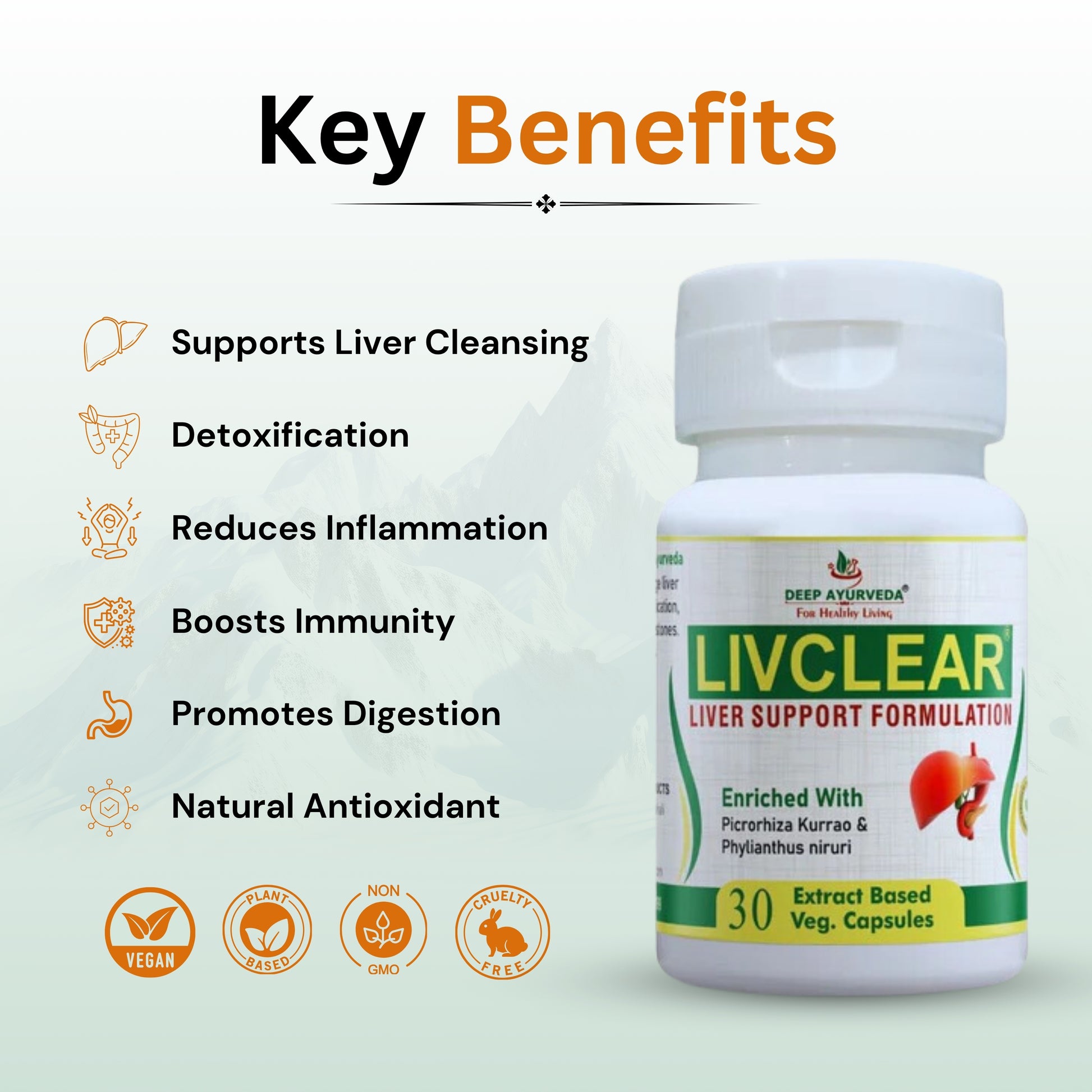 LivClear Vegan Capsule for Liver Support | Detox & Cleanse - Deep Ayurveda India