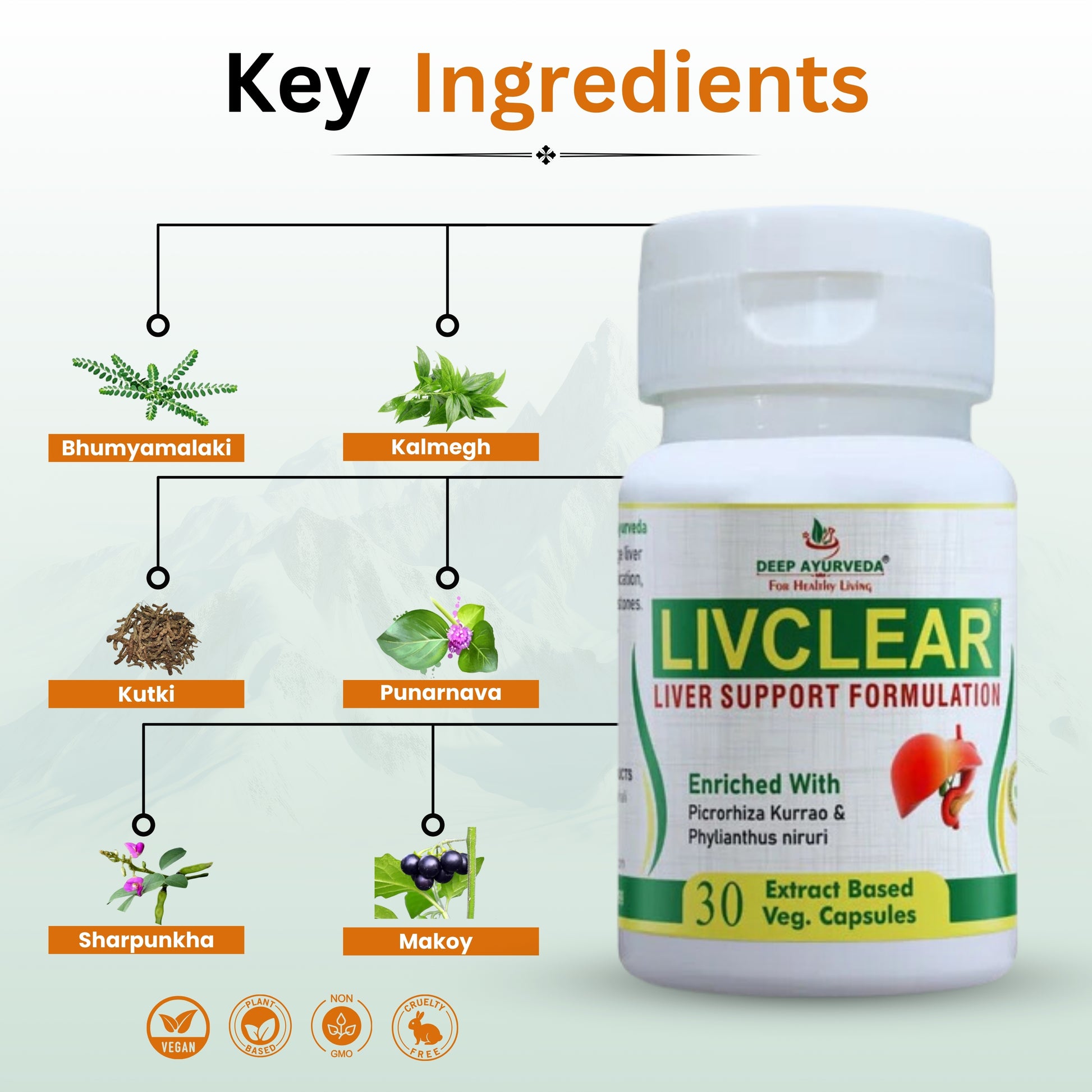 LivClear Vegan Capsule for Liver Support | Detox & Cleanse - Deep Ayurveda India