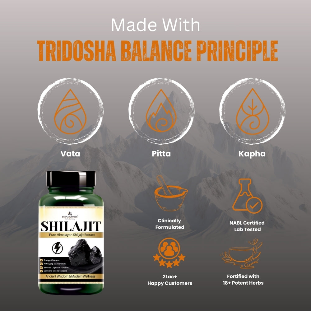 Shilajit Vegan Capsule With Higher Percentage of Fulvic Acid for Stamina & Testosterone-500mg - Deep Ayurveda India