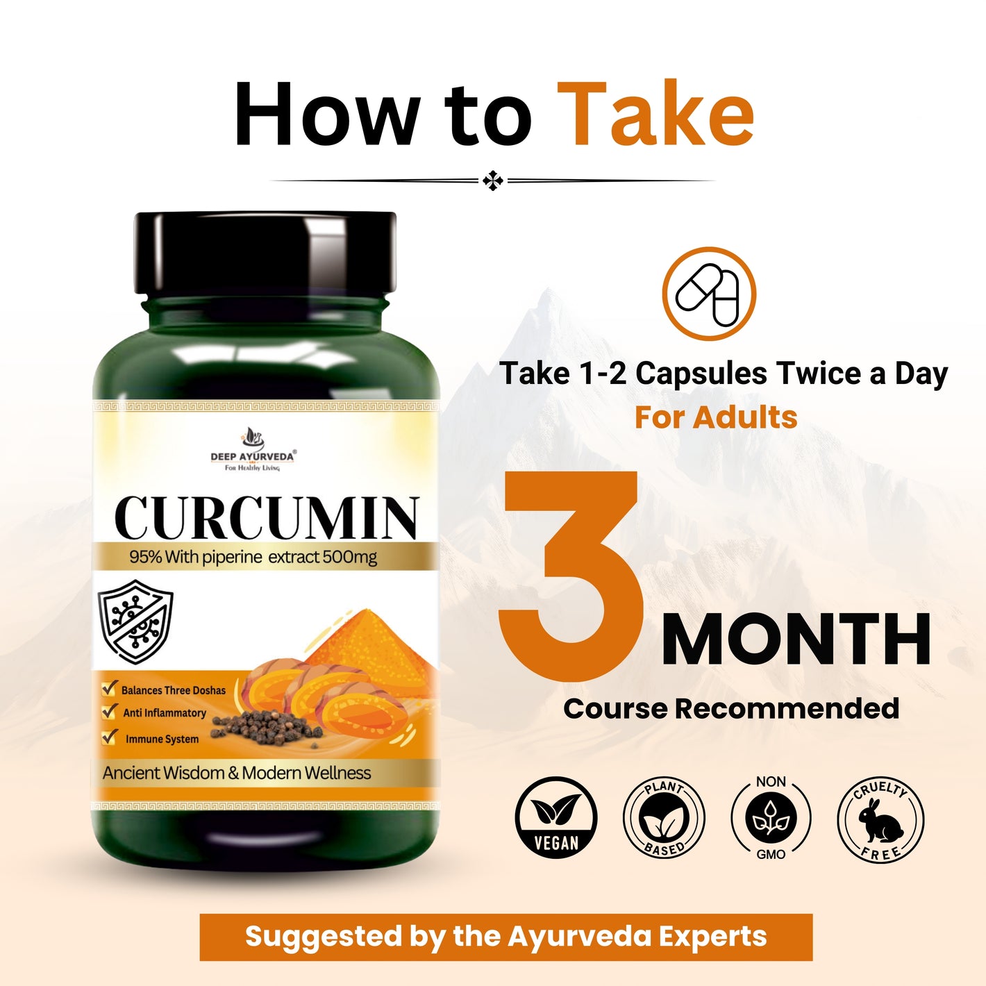 Curcumin 95% Vegan Capsule with 5% piperine to Enhance Absorption-60Cap - Deep Ayurveda India