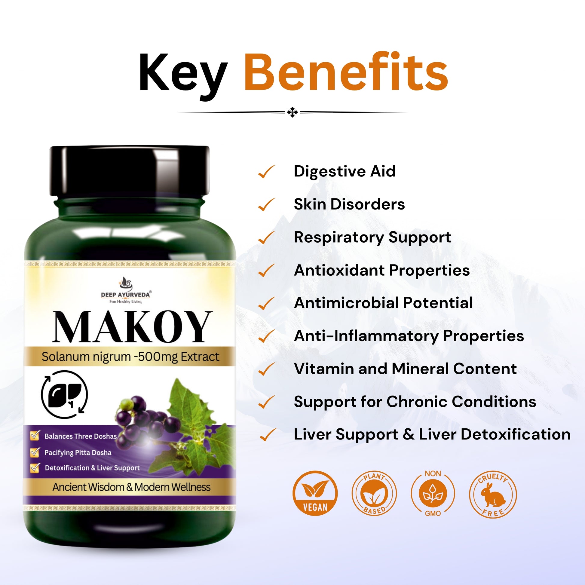 Makoy (Solanum nigrum) Vegan Capsule For Liver Health, Aid digestion, Improve Appetite and Detoxification - Deep Ayurveda India