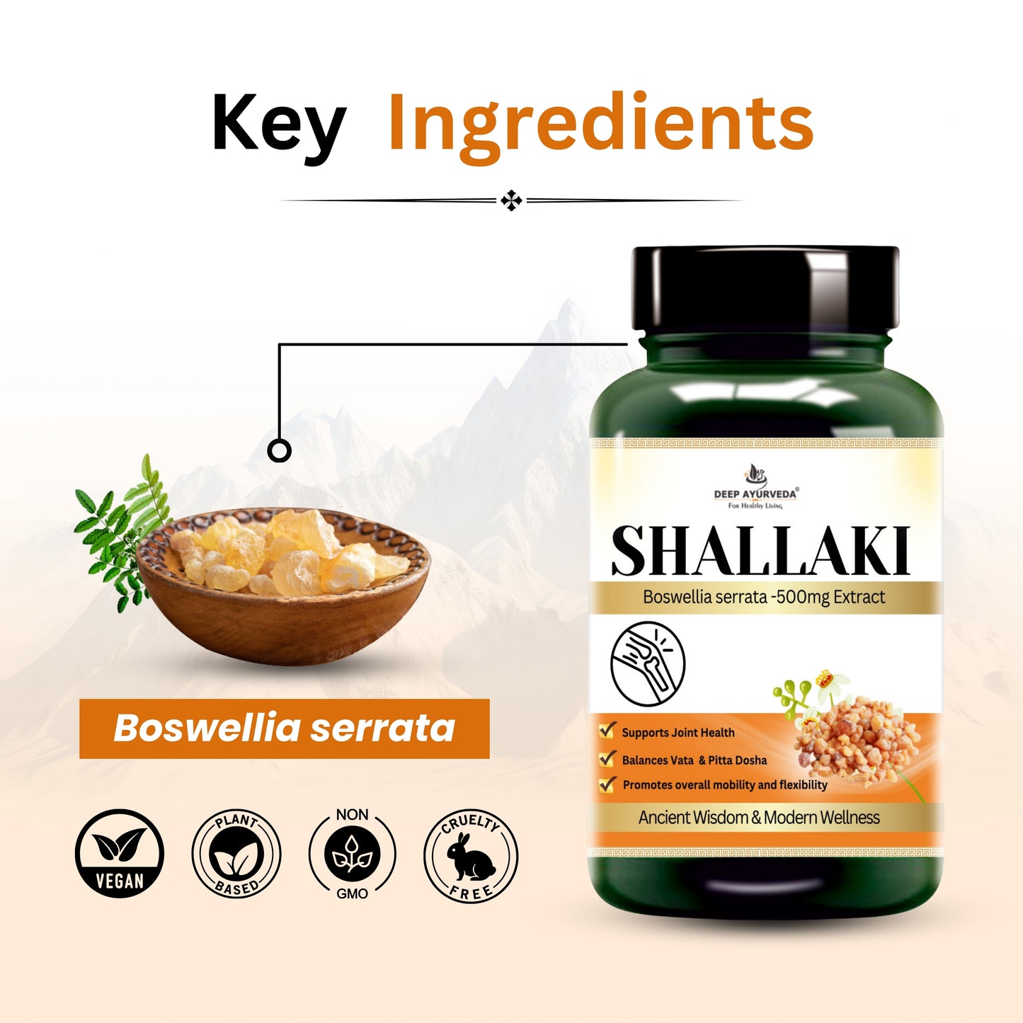 Shallaki ( Boswellia serrata ) Extract Vegan Capsule | Bone Health, Joint pain, Stiffness, and Inflammation - Deep Ayurveda India