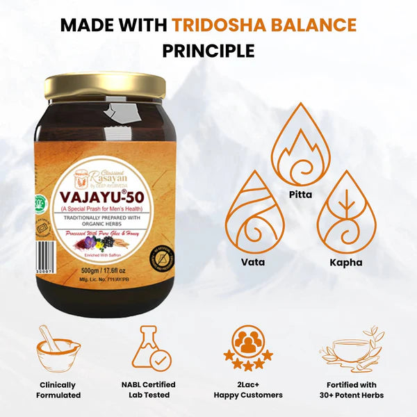 Vajayu 50 Prash + Pure Shilajit Gold Resin Combo | Boost Testosterone, Improve Strength & Stamina | Remove Performance Anxiety