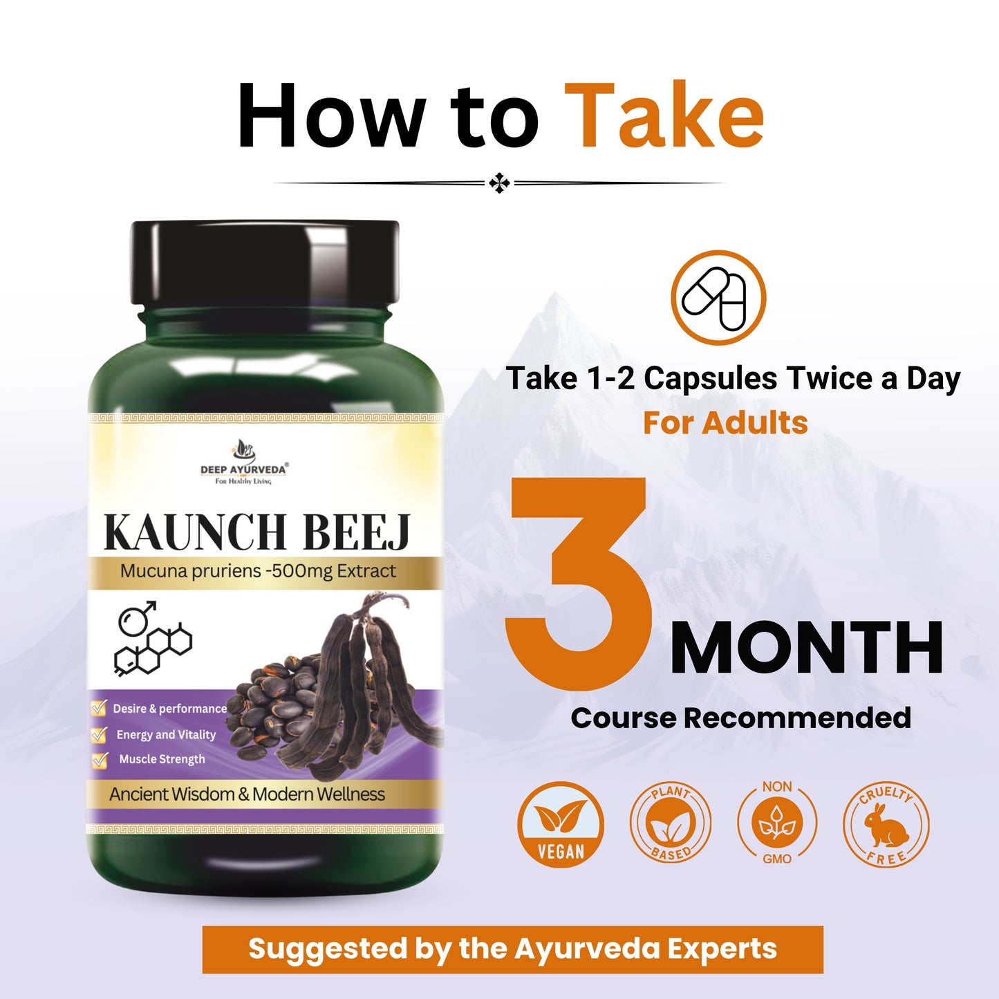 Kaunch beej Vegan Capsule 10:1 Extract Based for Extra Strength & Vitality | Testosterone Support - Deep Ayurveda India