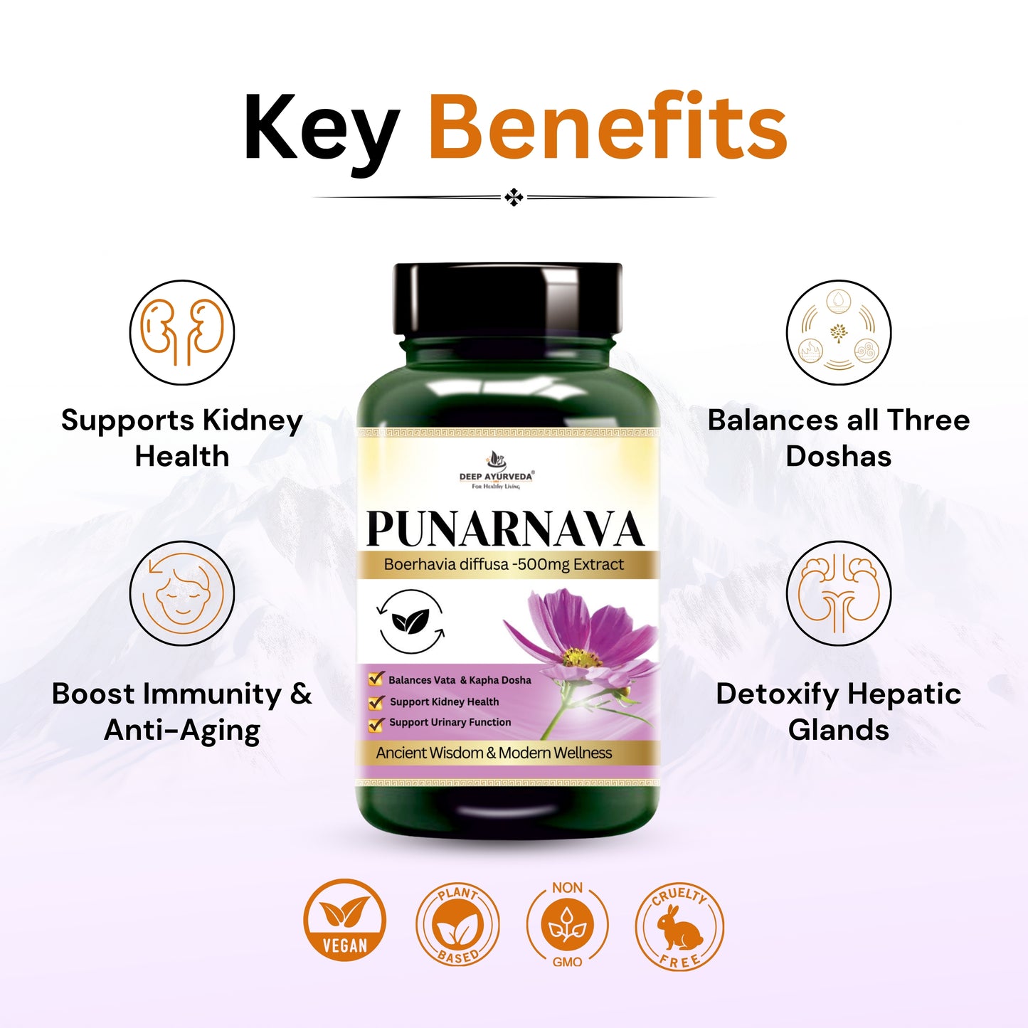 Punarnava (Boerhavia diffusa) Vegan Capsule Made with 10:1 Extract | Support Kidney & Liver Health Liver & Detoxification - Deep Ayurveda India