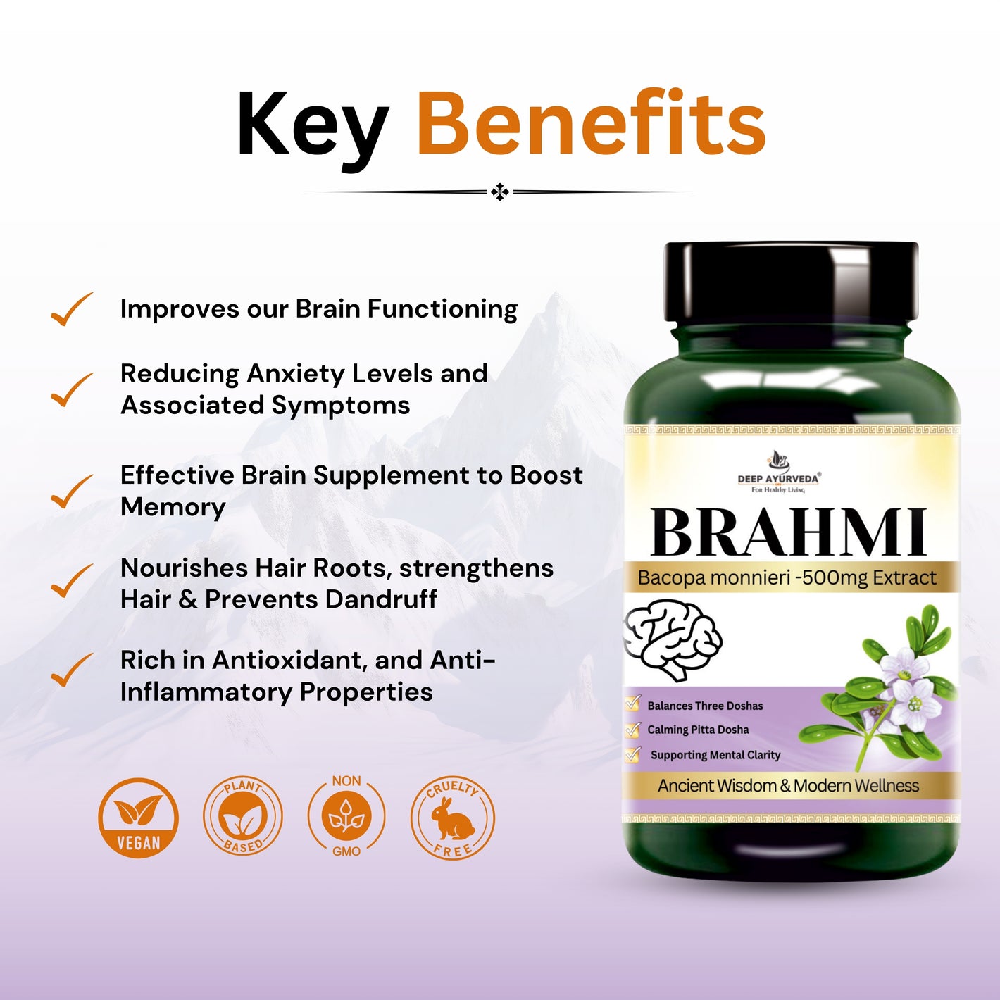 Brahmi (Bacopa monnieri) Vegan Capsule Made with 10:1 Extract | Reduce Anxiety, Stress, &  Mental Clarity - Deep Ayurveda India