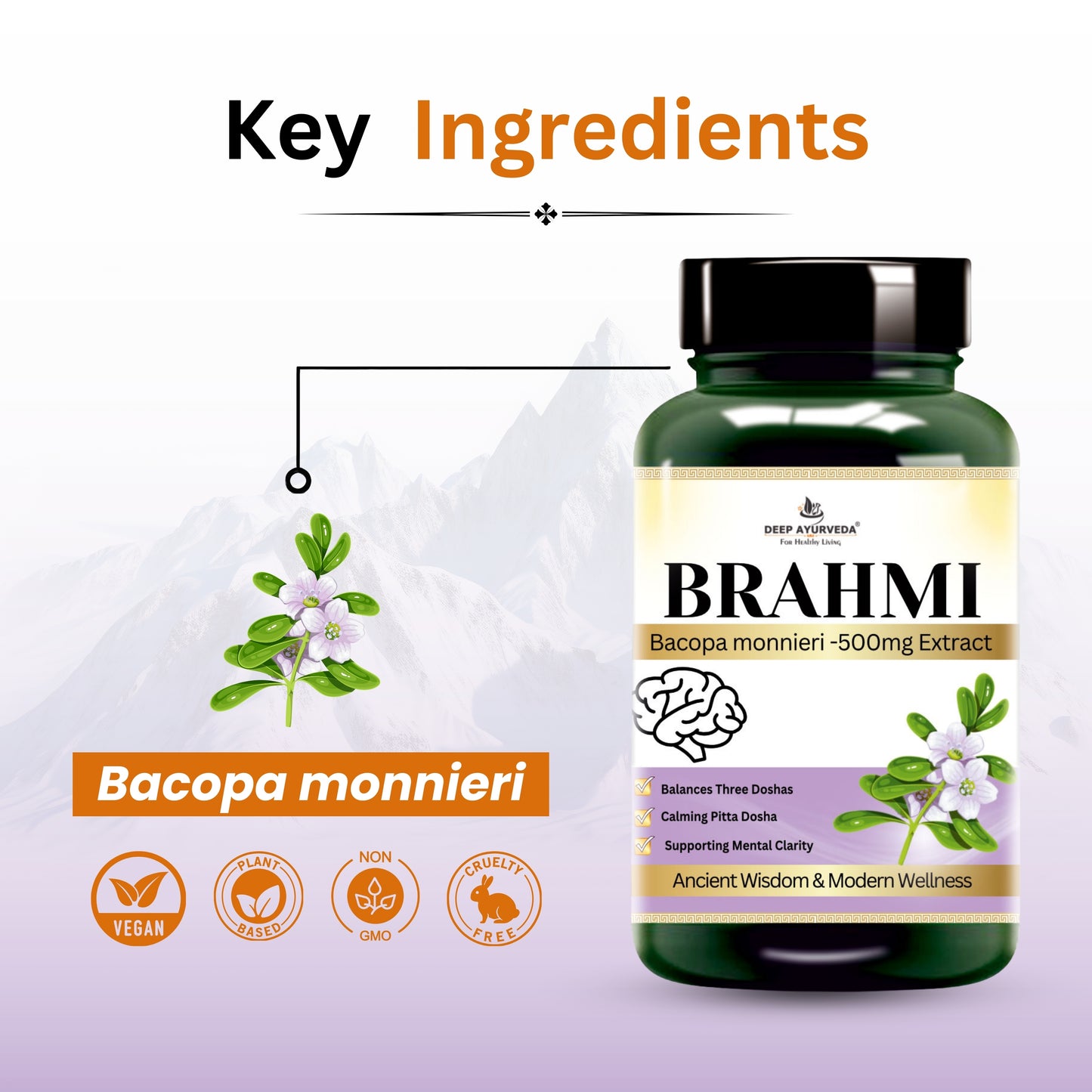 Brahmi (Bacopa monnieri) Vegan Capsule Made with 10:1 Extract | Reduce Anxiety, Stress, &  Mental Clarity - Deep Ayurveda India