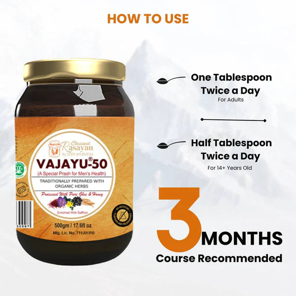 Vajayu 50 Prash + 100% Pure Himalayan Shilajit Resin Combo | Boost Testosterone, Improve Strength & Stamina | Remove Performance Anxiety