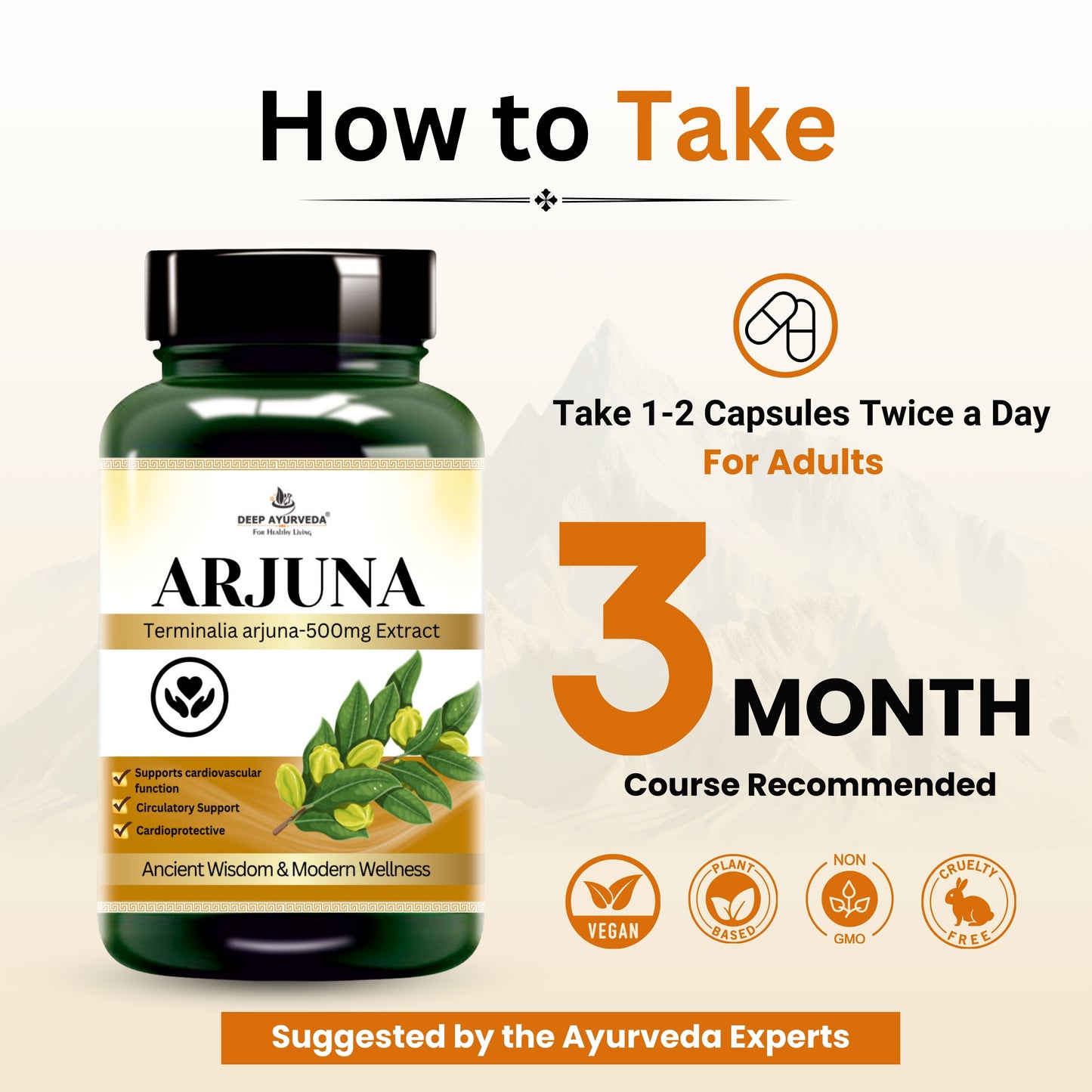 Arjuna 10:1 Extract Based Vegan Capsule | Support Heart Health, Blood Circulation, Blood Pressure, & Enhancing Overall Cardiac function - Deep Ayurveda India