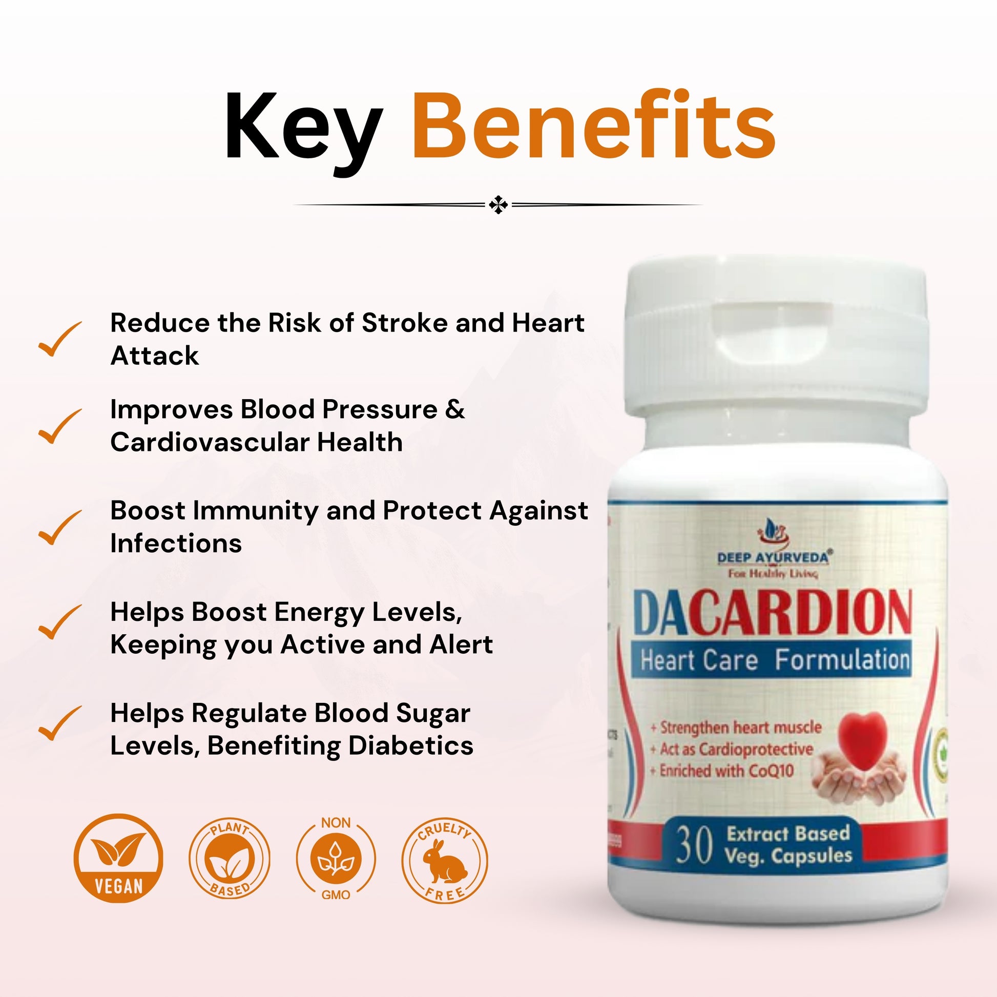 Da-Cardion for Heart Health | Extract Based Vegan Capsule - Deep Ayurveda India