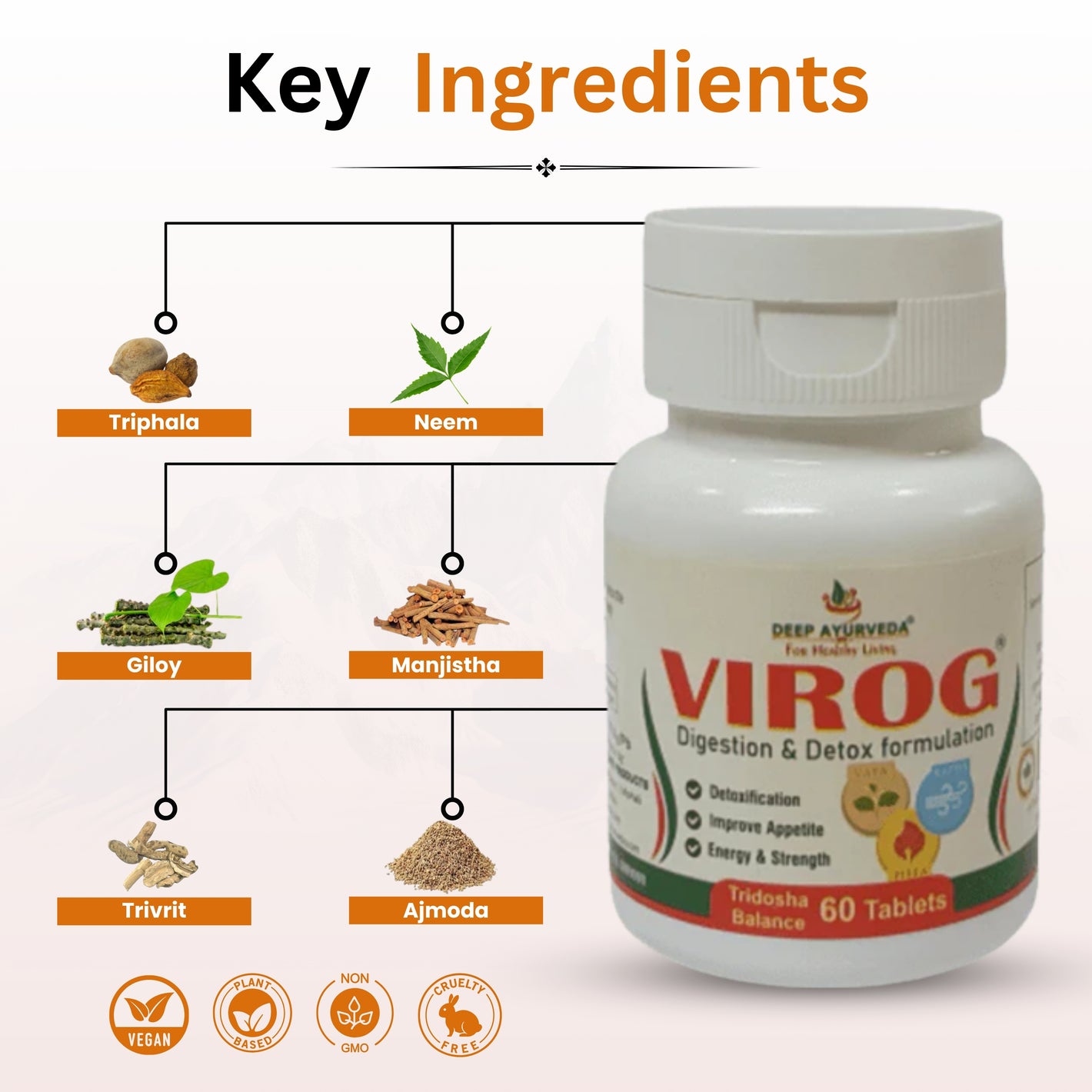 Virog Tridosha Balance Tablet | For Digestion Care and Detoxification - Deep Ayurveda India