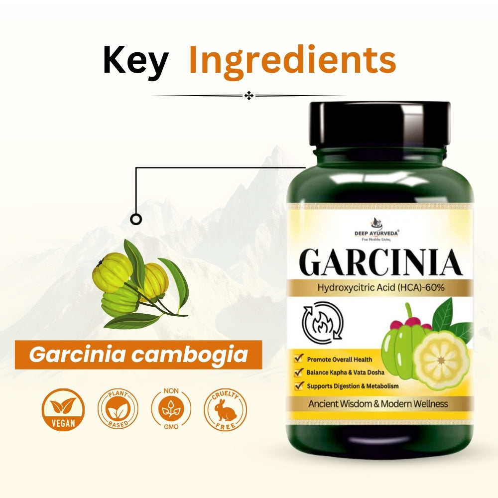 Garcinia Cambogia Vegan Capsule with 65% HCA for Weight Management | Appetite-Suppressing & Fat-Burning - Deep Ayurveda India