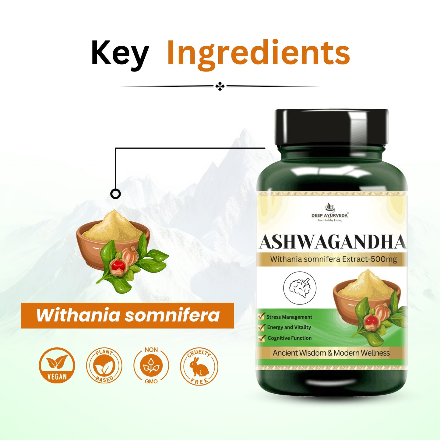 Ashwagandha Vegan Capsule Made with 10:1 Extract | Reduces  Stress, Improved Energy & Mental Clarity - Deep Ayurveda India