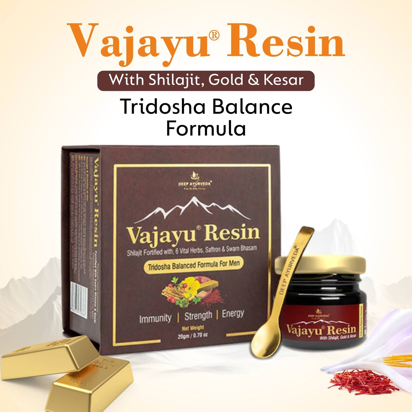 Vajayu® Shilajit Gold Resin+  With Gold & Kesar for Double Strength for Men's Vitality, Stamina & Energy-20gm Pack