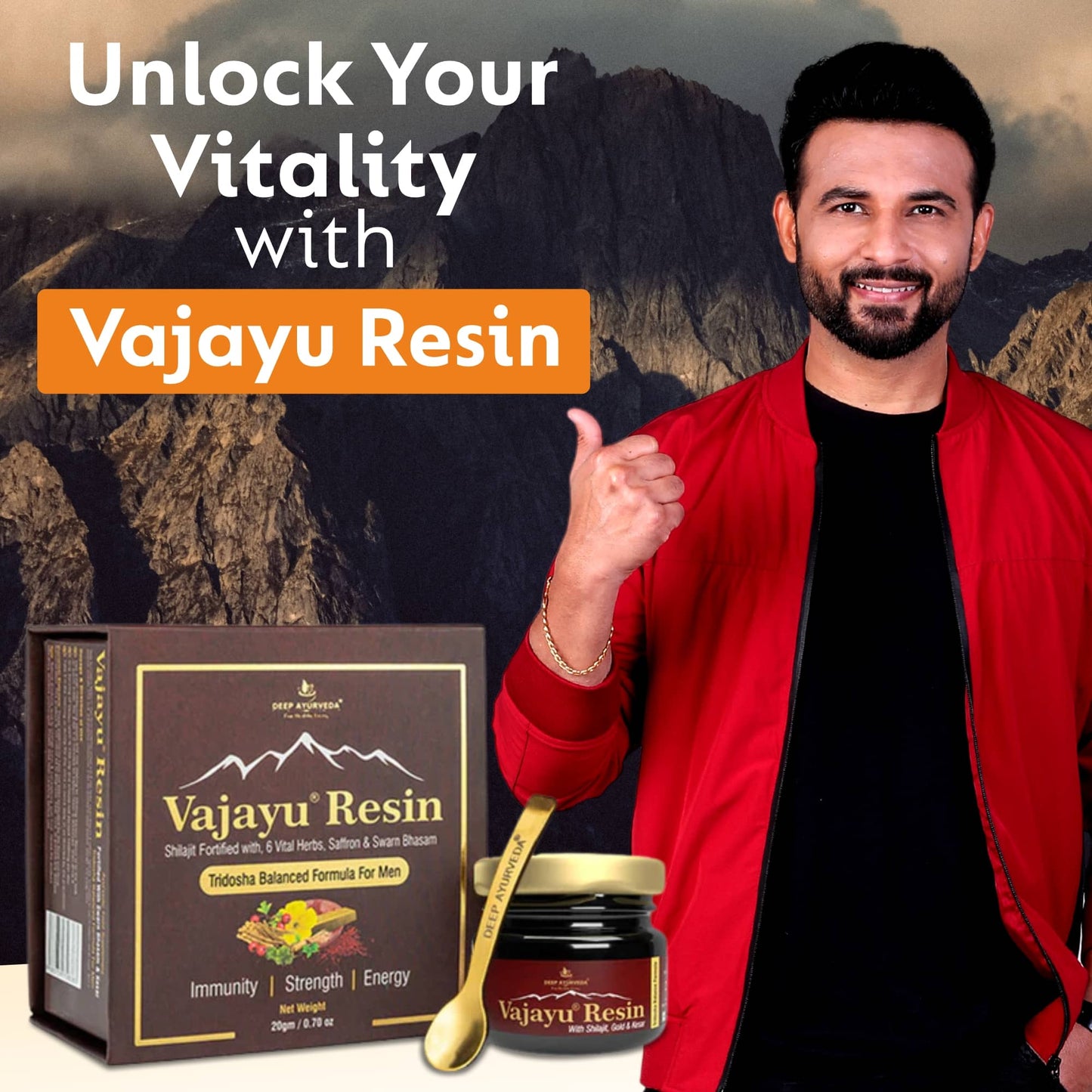 Vajayu® Shilajit Gold Resin+  With Gold & Kesar for Double Strength for Men's Vitality, Stamina & Energy-20gm Pack