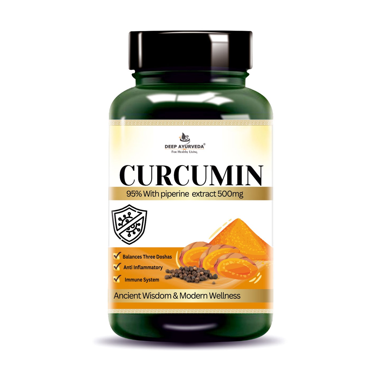 Curcumin 95% Vegan Capsule with 5% piperine to Enhance Absorption-60Cap