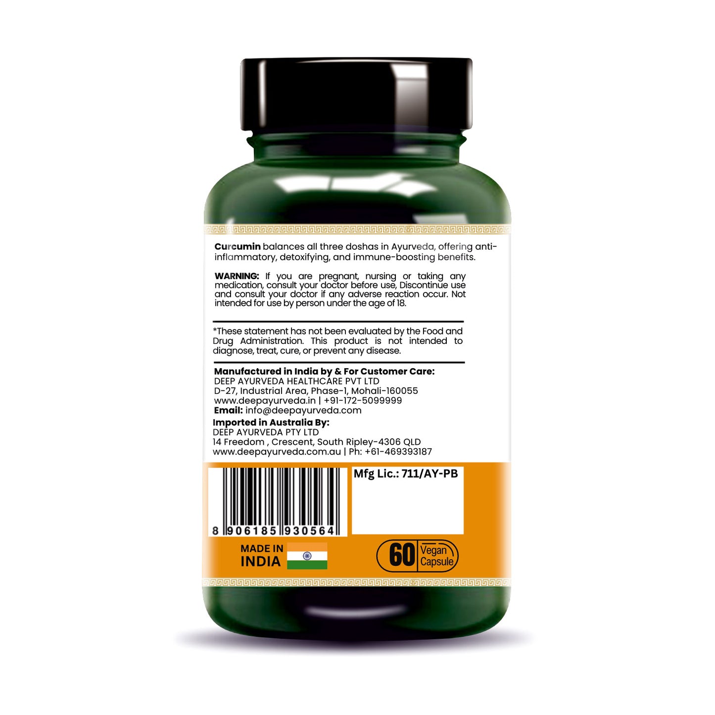 Curcumin 95% Vegan Capsule with 5% piperine to Enhance Absorption-60Cap