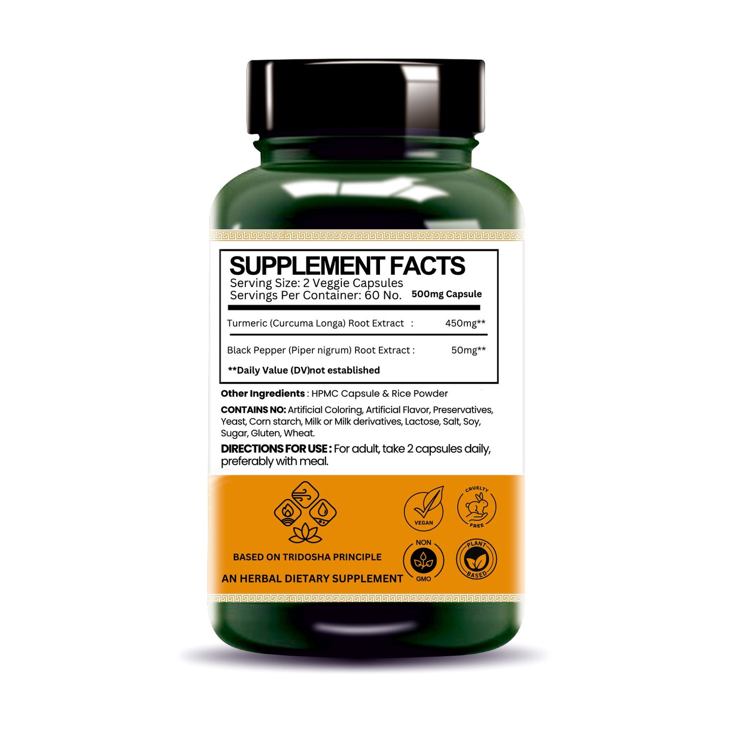 Curcumin 95% Vegan Capsule with 5% piperine to Enhance Absorption-60Cap