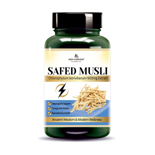 SafedMusli Veg Capsule Made with 10:1 Extract | Adaptogenic properties, Enhance Vitality, Stamina, & Physical performance | Supports Reproductive Health, boosts energy