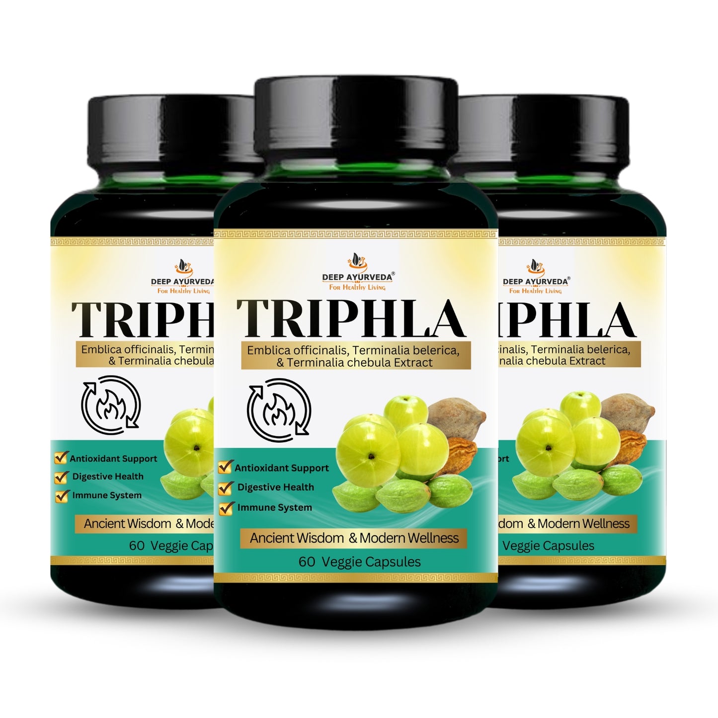 Triphala Vegan Capsule Made with 10:1 Extract | Supporting Vata, Pitta, and Kapha doshas-60Cap