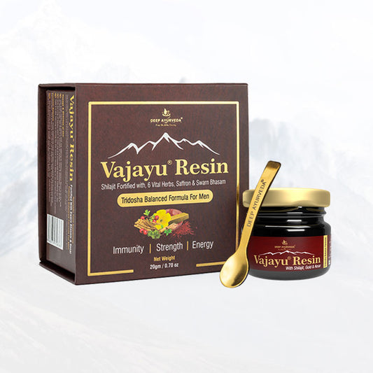 Vajayu® Shilajit Gold Resin+  With Gold & Kesar for Double Strength for Men's Vitality, Stamina & Energy-20gm Pack - Deep Ayurveda India