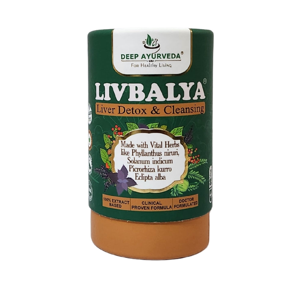 LivBalya®Liver Detox Formula | Liver Detox & Cleanse, Fatty Liver, High Cholesterol & Alcoholic Liver- Vegan Capsule - Deep Ayurveda India